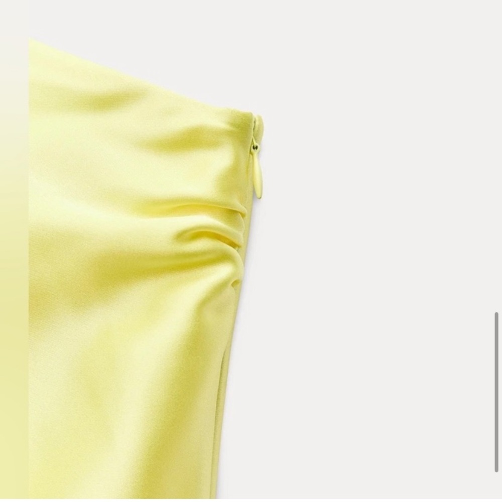 NWT. Zara Yellow Satin Effect Asymmetric Midi Dress. Size M. - Picture 7 of 9